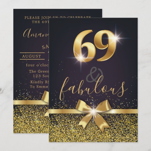 Elegant 69 & Fabulous Gold Glitter 69th Birthday Kaart (Voorkant / Achterkant)