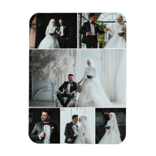 Elegant 6 foto bruiloft collage Keepsake Magneet