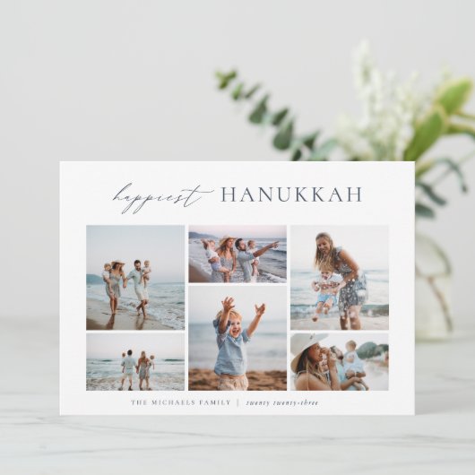 Elegant 6 Foto Collage Happiest Hanukkah Feestdagenkaart (Staand voorkant)