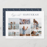 Elegant 6 Foto Collage Happiest Hanukkah Feestdagenkaart<br><div class="desc">Deel de vrolijkheid met deze moderne,  minimale Hanukkah-vakantiekaarten met 6 van uw favoriete foto's in een horizontale rastercollage. De "gelukkigste Hanukkah" staat bovenaan in handgeschreven kalligrafie en klassiek serif lettering. Pas dit elegante minimalistische ontwerp aan met uw familienaam en het jaar eronder.</div>