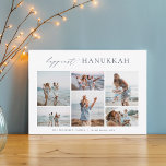 Elegant 6 Foto Collage Happiest Hanukkah Feestdagenkaart<br><div class="desc">Deel de vrolijkheid met deze moderne,  minimale Hanukkah-vakantiekaarten met 6 van uw favoriete foto's in een horizontale rastercollage. De "gelukkigste Hanukkah" staat bovenaan in handgeschreven kalligrafie en klassiek serif lettering. Pas dit elegante minimalistische ontwerp aan met uw familienaam en het jaar eronder.</div>