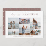 Elegant 6 Foto Collage Happiest Hanukkah Feestdagenkaart<br><div class="desc">Deel de vrolijkheid met deze moderne,  minimale Hanukkah-vakantiekaarten met 6 van uw favoriete foto's in een horizontale rastercollage. De "gelukkigste Hanukkah" staat bovenaan in handgeschreven kalligrafie en klassiek serif lettering. Pas dit elegante minimalistische ontwerp aan met uw familienaam en het jaar eronder.</div>