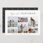 Elegant 6 Foto Collage Happiest Hanukkah Feestdagenkaart<br><div class="desc">Deel de vrolijkheid met deze moderne,  minimale Hanukkah-vakantiekaarten met 6 van uw favoriete foto's in een horizontale rastercollage. De "gelukkigste Hanukkah" staat bovenaan in handgeschreven kalligrafie en klassiek serif lettering. Pas dit elegante minimalistische ontwerp aan met uw familienaam en het jaar eronder.</div>