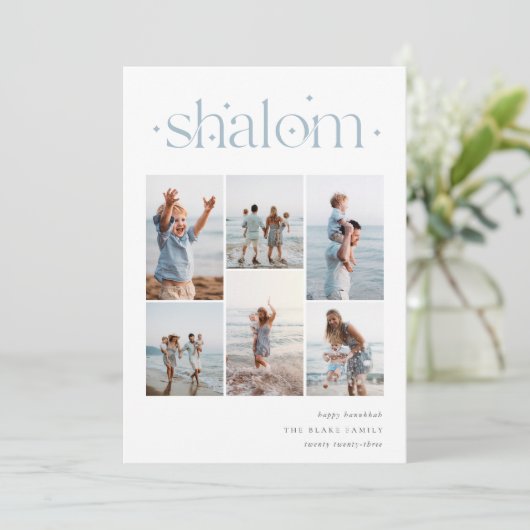 Elegant 6 Foto Collage Shalom Hanukkah Feestdagenkaart (Staand voorkant)
