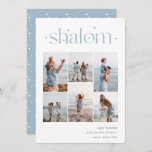 Elegant 6 Foto Collage Shalom Hanukkah Feestdagenkaart<br><div class="desc">Deel de eer met deze moderne Hanukkah-vakantiekaarten met 6 van uw favoriete foto's in een rastercollage. "Shalom" staat bovenaan in verbonden letters voorzien van kleine sterren. Pas uw vakantiegroet,  familienaam en het jaar rechts aan.</div>