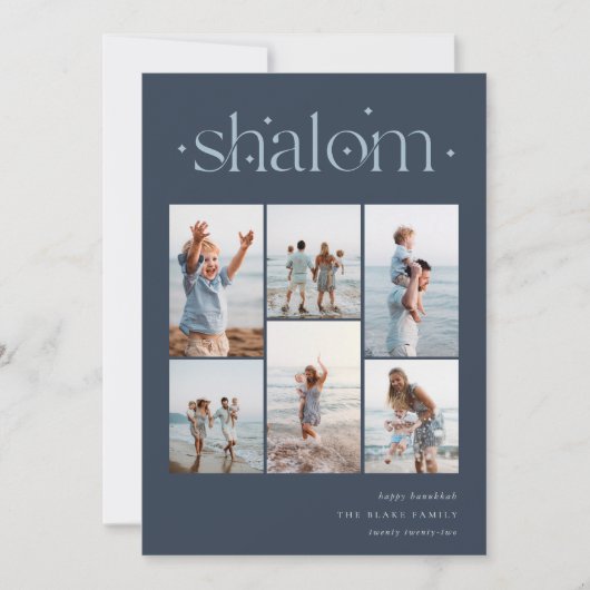 Elegant 6 Foto Collage Shalom Hanukkah Feestdagenkaart (Voorkant)