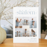 Elegant 6 Foto Collage Shalom Hanukkah Feestdagenkaart<br><div class="desc">Deel de eer met deze moderne Hanukkah-vakantiekaarten met 6 van uw favoriete foto's in een rastercollage. "Shalom" staat bovenaan in verbonden letters voorzien van kleine sterren. Pas uw vakantiegroet,  familienaam en het jaar rechts aan.</div>