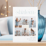 Elegant 6 Foto Collage Shalom Hanukkah Feestdagenkaart<br><div class="desc">Deel de eer met deze moderne Hanukkah-vakantiekaarten met 6 van uw favoriete foto's in een rastercollage. "Shalom" staat bovenaan in verbonden letters voorzien van kleine sterren. Pas uw vakantiegroet,  familienaam en het jaar rechts aan.</div>