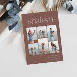 Elegant 6 Foto Collage Shalom Hanukkah Feestdagenkaart<br><div class="desc">Deel de eer met deze moderne Hanukkah-vakantiekaarten met 6 van uw favoriete foto's in een rastercollage. "Shalom" staat bovenaan in verbonden letters voorzien van kleine sterren. Pas uw vakantiegroet,  familienaam en het jaar rechts aan.</div>