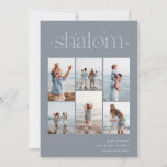 Elegant 6 Foto Collage Shalom Hanukkah Holiday Ca Feestdagenkaart<br><div class="desc">Deel de eer met deze moderne Hanukkah-vakantiekaarten met 6 van uw favoriete foto's in een rastercollage. "Shalom" staat bovenaan in verbonden letters voorzien van kleine sterren. Pas uw vakantiegroet,  familienaam en het jaar rechts aan.</div>