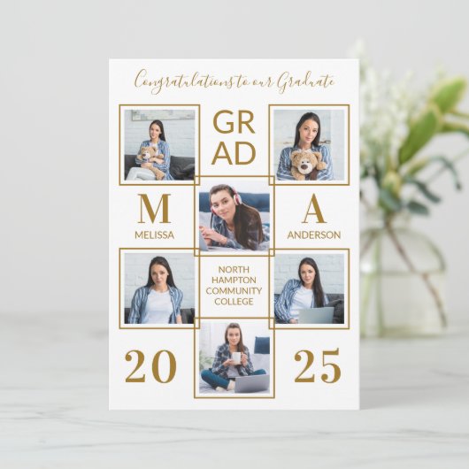 Elegant 6 foto gepersonaliseerd chique gouden Afst Kaart (Staand voorkant)