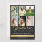 Elegant 6 Fotocollage Zwart en Goud Afstuderen Aankondiging (Voorkant)