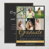 Elegant 6 Fotocollage Zwart en Goud Afstuderen Aankondiging (Voorkant / Achterkant)