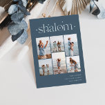 Elegant 6 Photo Collage Shalom Hanukkah Feestdagenkaart<br><div class="desc">Share cheer with these modern Hanukkah holiday cards featuring 6 of your favorite photos in a grid collage layout. "Shalom" appears at the top in connected lettering adorned with tiny stars. Personalize with your holiday greeting,  family name and the year at the lower right.</div>