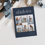Elegant 6 Photo Collage Shalom Hanukkah Folie Feestdagenkaart<br><div class="desc">Share cheer with these modern Hanukkah holiday cards featuring 6 of your favorite photos in a grid collage layout. "Shalom" appears at the top in silver foil connected lettering adorned with tiny stars. Personalize with your holiday greeting,  family name and the year at the lower right.</div>