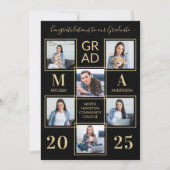 Elegant 6 Photo Personal Black Gold Afstuderen Kaart (Voorkant)