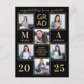 Elegant 6 Photo Personal Black Gold Afstuderen Uitnodiging Briefkaart (Voorkant)