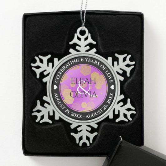 Elegant 6e 33e Amethyst Wedding Jubileum Tin Sneeuwvlok Ornament (Kistje)