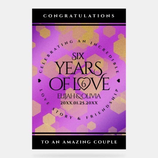 Elegant 6e Amethyst Wedding Jubileum Acryl Bord (Voorkant)