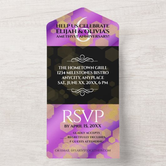 Elegant 6e Amethyst Wedding Jubileum All In One Uitnodiging (Binnen)