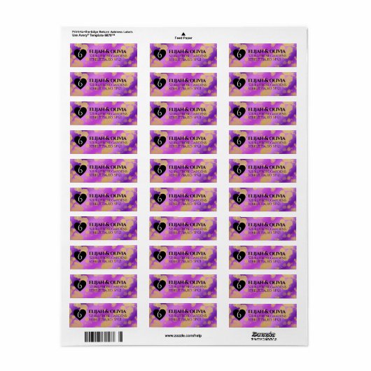 Elegant 6e Amethyst Wedding Jubileum Etiket (Full Sheet)