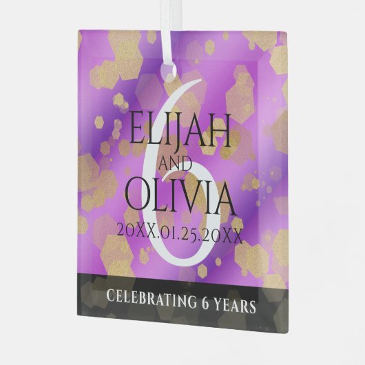 Elegant 6e Amethyst Wedding Jubileum Glas Ornament (Voorkant links)