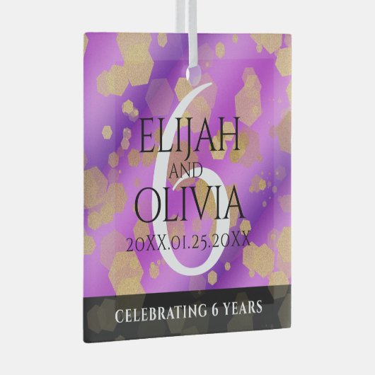 Elegant 6e Amethyst Wedding Jubileum Glas Ornament (Voorkant Rechts)