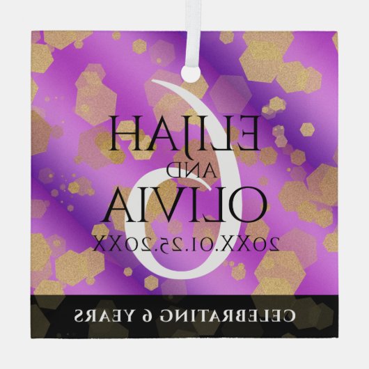 Elegant 6e Amethyst Wedding Jubileum Glas Ornament (Achterkant)