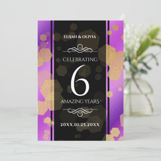 Elegant 6e Amethyst Wedding Jubileum Kaart (Staand voorkant)