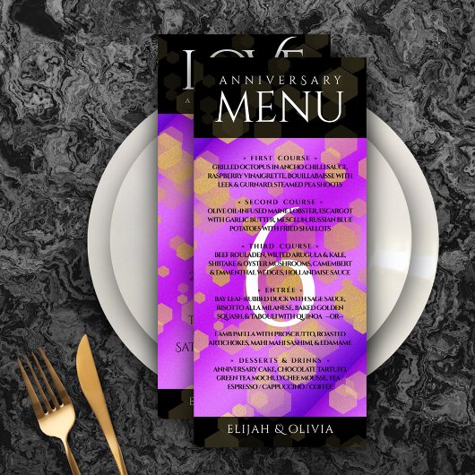 Elegant 6e Amethyst Wedding Jubileum Menu