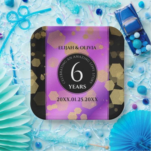 Elegant 6e Amethyst Wedding Jubileum Papieren Bordje (Feest)