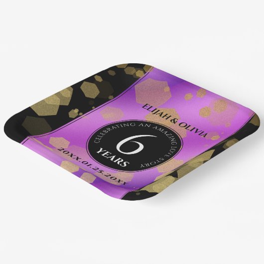 Elegant 6e Amethyst Wedding Jubileum Papieren Bordje (Gebogen)
