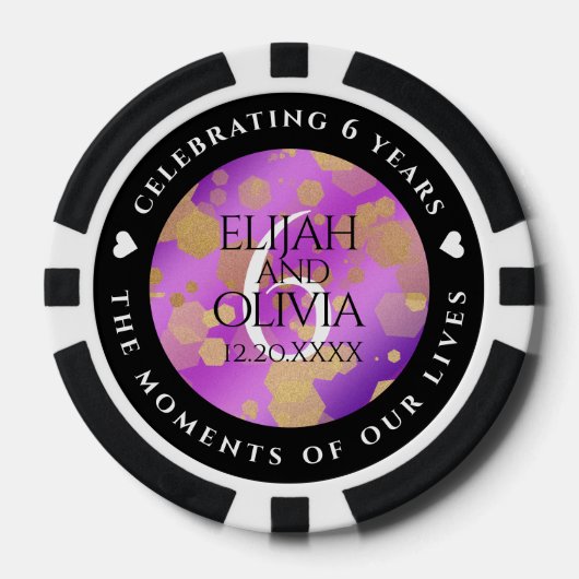 Elegant 6e Amethyst Wedding Jubileum Poker Chips (Voorkant)