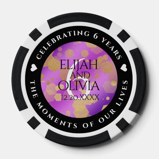 Elegant 6e Amethyst Wedding Jubileum Poker Chips (Achterkant)