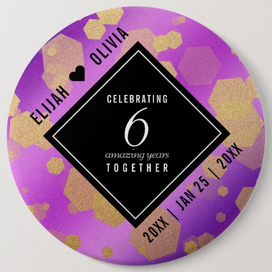 Elegant 6e Amethyst Wedding Jubileum Ronde Button 6,0 Cm (Voorkant)