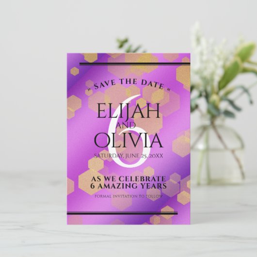 Elegant 6e Amethyst Wedding Jubileum Save The Date (Staand voorkant)