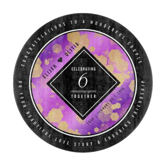Elegant 6e Amethyst Wedding Jubileum Snijplank (Voorkant)