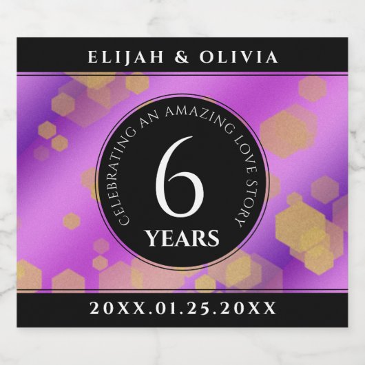 Elegant 6e Amethyst Wedding Jubileum Sparkling Wijnetiket (Enkel label)