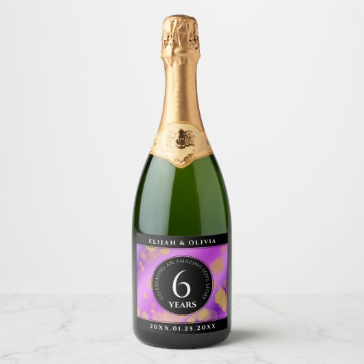 Elegant 6e Amethyst Wedding Jubileum Sparkling Wijnetiket (Voorkant)