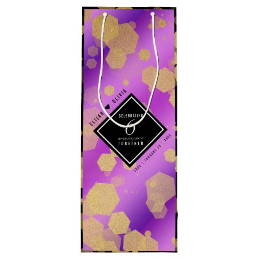 Elegant 6e Amethyst Wedding Jubileum Wijn Cadeautas (Achterkant)