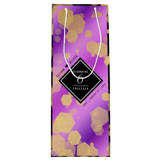Elegant 6e Amethyst Wedding Jubileum Wijn Cadeautas (Voorkant)