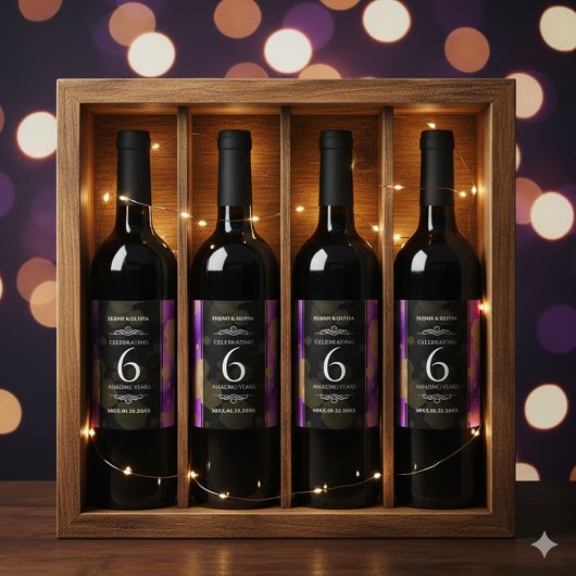 Elegant 6e Amethyst Wedding Jubileum Wijn Etiket