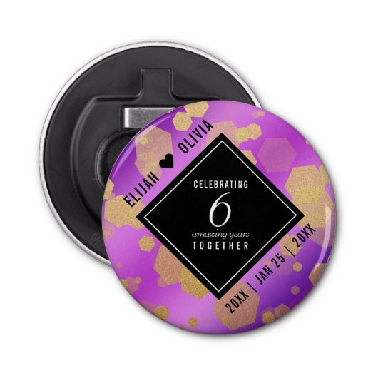 Elegant 6th Amethyst Wedding Jubileum Bottle op Button Flesopener (Voorkant)