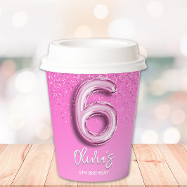 Elegant 6th Birthday Girl with Pink Ballon Number Papieren Bekers