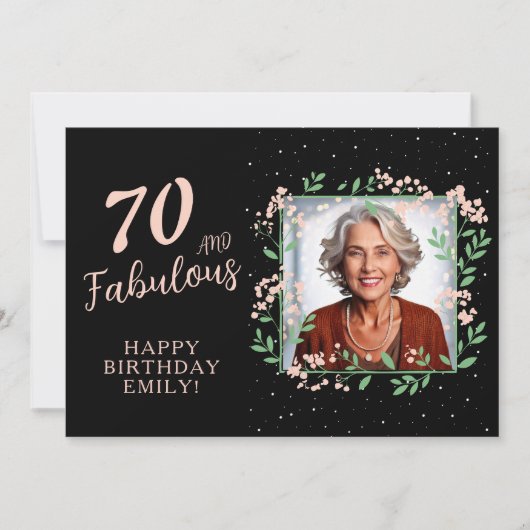 Elegant 70 and Fabulous Flower 70th Birthday Photo Kaart (Voorkant)