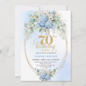 Elegant 70 Birthday Pastel Blue Floral Invitation Kaart (Voorkant)