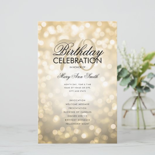 Elegant 70 Birthday Program Licht Gold Menu (Staand voorkant)
