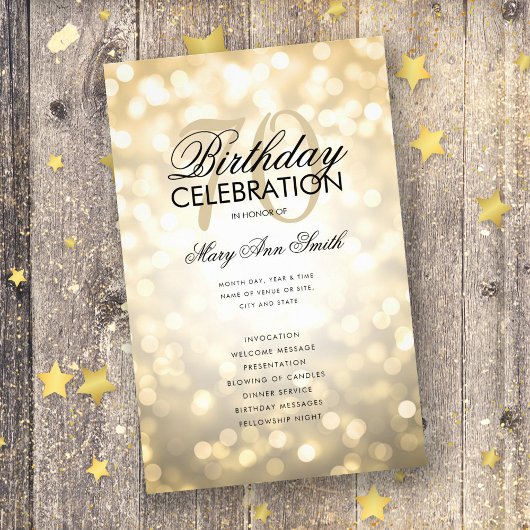 Elegant 70 Birthday Program Licht Gold Menu