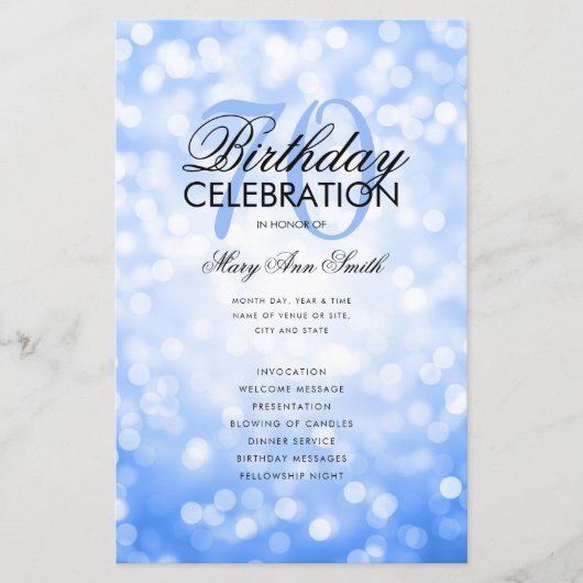 Elegant 70 Birthday Program Lights Navy Menu (Voorkant)