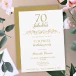 Elegant 70 en Fabulous Ornament 70th Birthday Kaart<br><div class="desc">Elegant 70 en Fabulous Ornament 70th Birthday Kaart. 70 en fantastische tekst in trendy gouden schrift en een elegant ornament. Personaliseer de uitnodiging.</div>